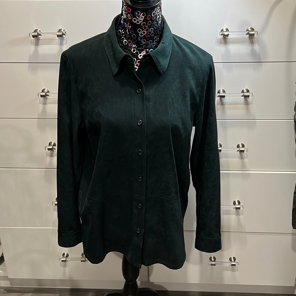 Talbots Stretch Faux Suede Button Down Shirt, size M